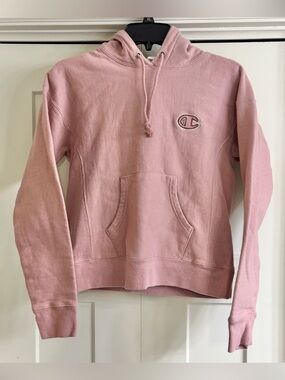 Champion Reverse Weave Hoodie Women’s XS Pink Pullover Logo Sweatshirt Cropped